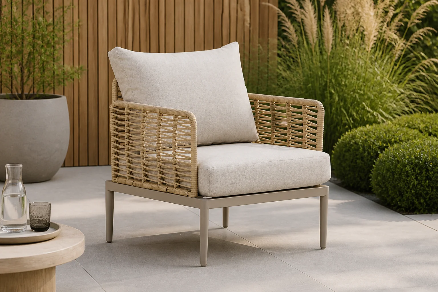 Sfeerfoto van Coco Ibiza lounge tuinstoel – Taupe-naturel-bruin