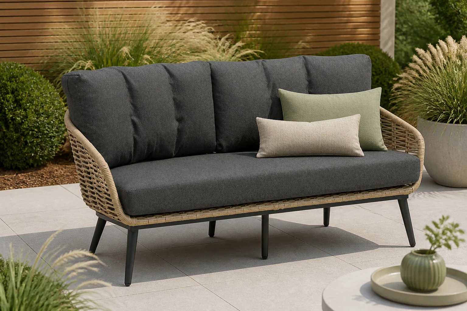 Sfeerfoto van Coco Vinci lounge tuinbank – Taupe-naturel-bruin