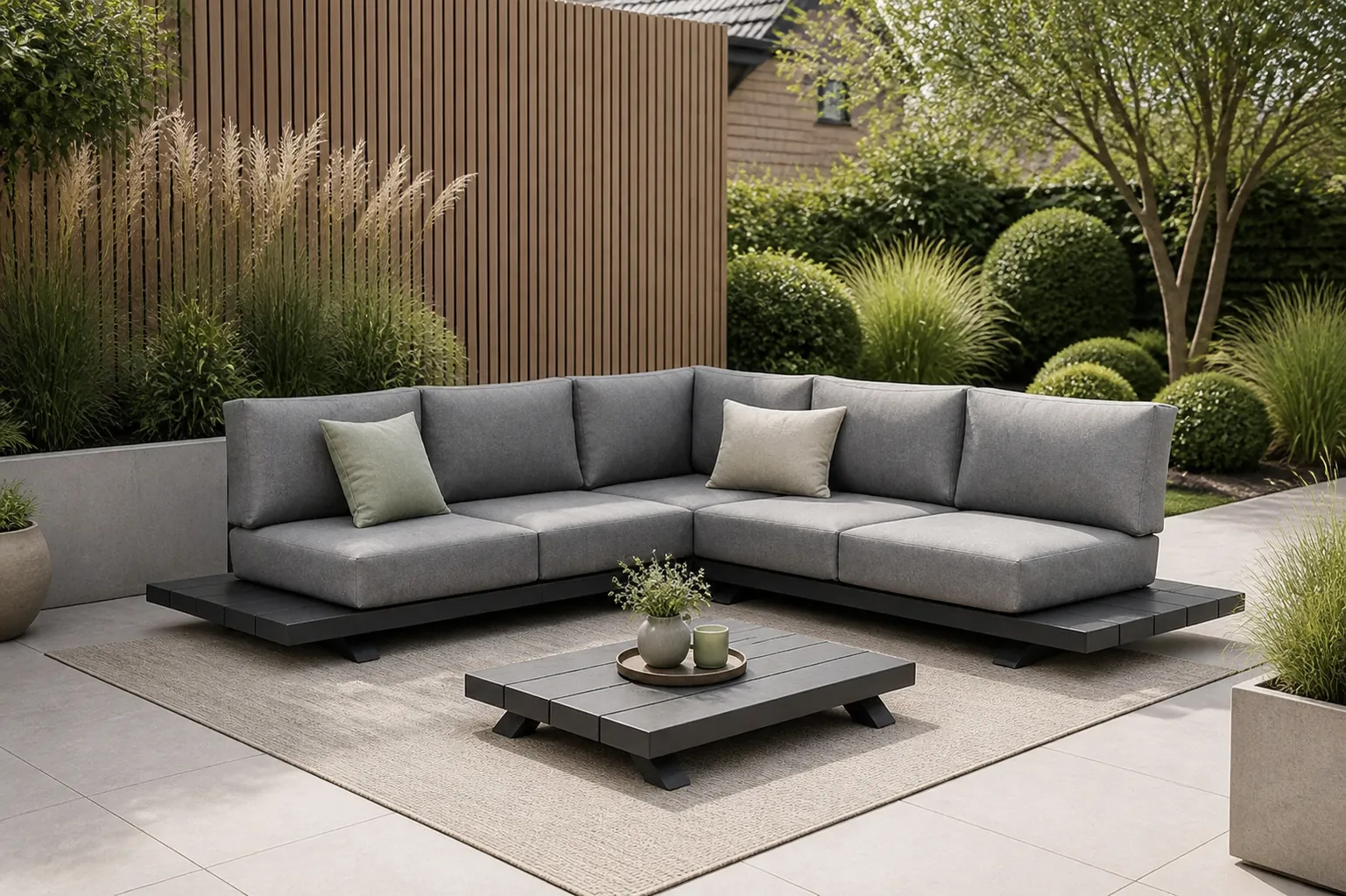 Sfeerfoto van Santika Furniture Attico platform loungeset 4-delig – Grijs-antraciet