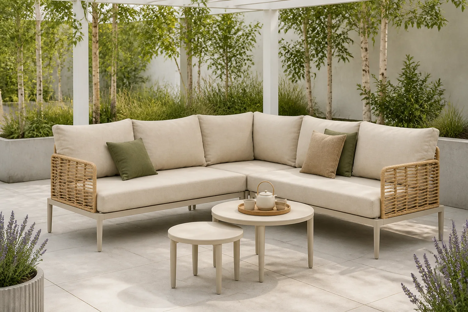 Sfeerfoto van Coco Ibiza hoek loungeset 4-delig – Taupe-naturel-bruin