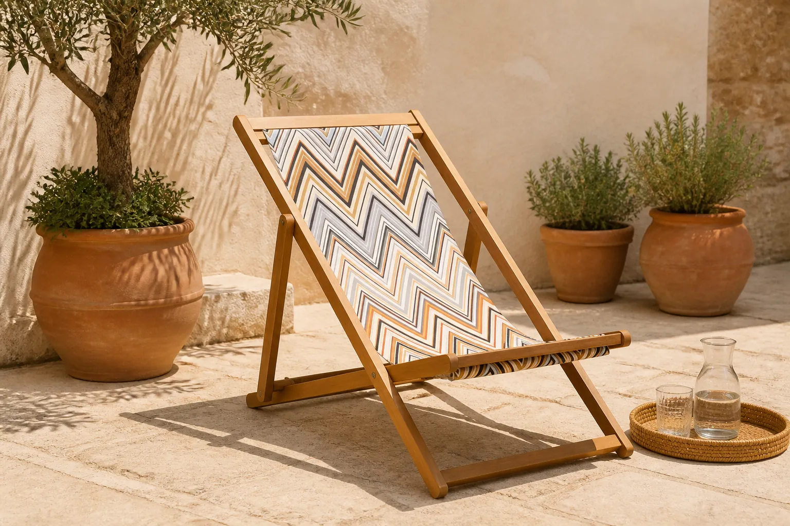 Sfeerfoto van NOUS Garden strandstoel Belle – hout/zigzag