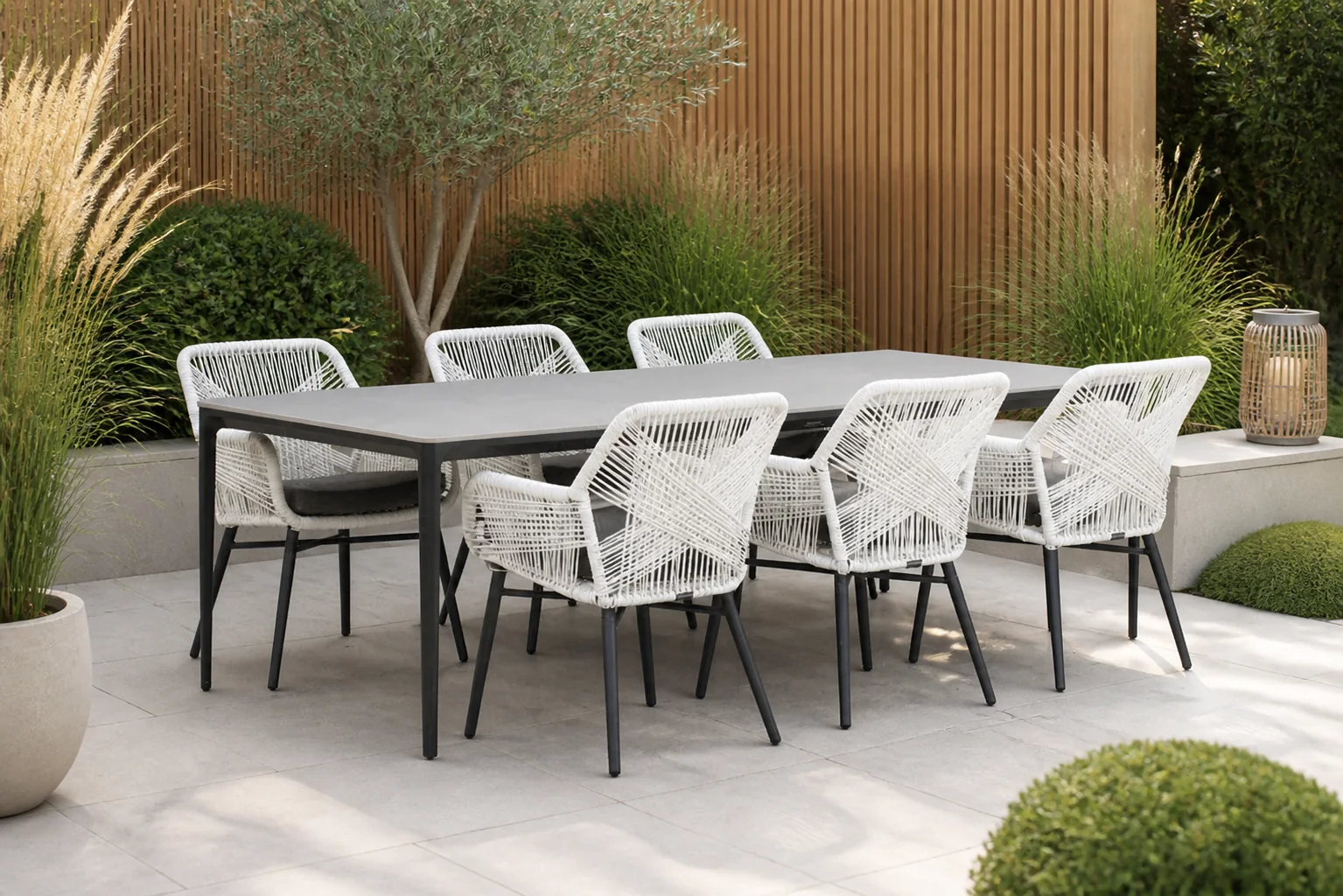Sfeerfoto van Lifestyle Garden Furniture Advance/Gianna 240 cm dining tuinset 7-delig – Wit