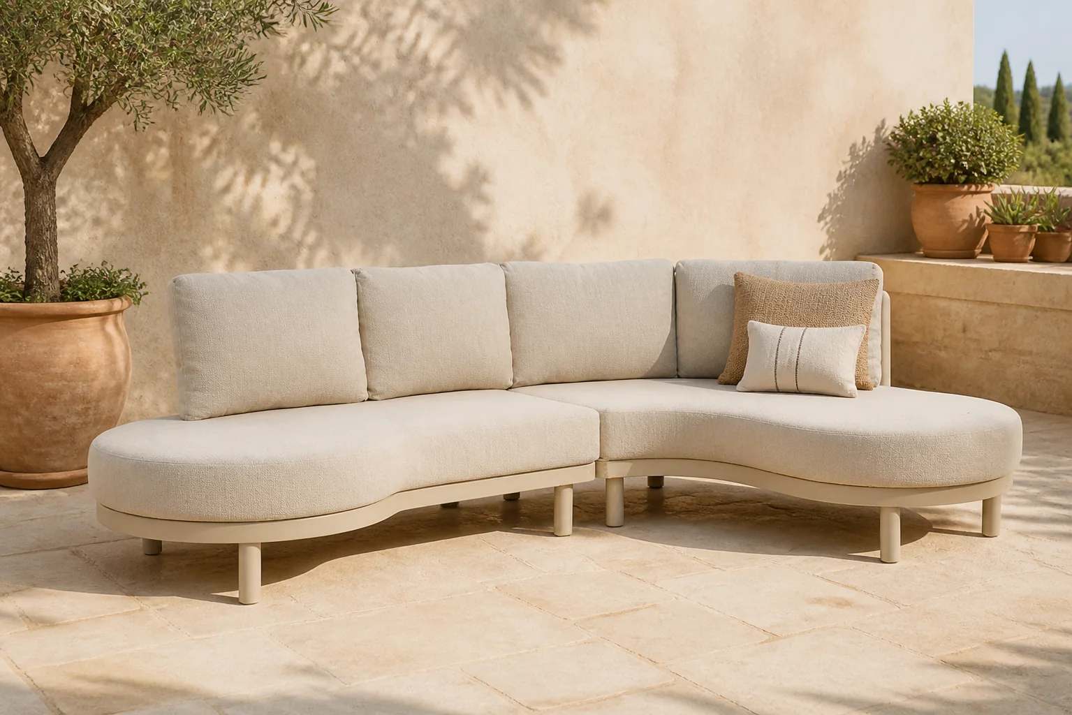 Sfeerfoto van Santika Furniture Nanda organisch loungeset 2-delig – Zand/Beige