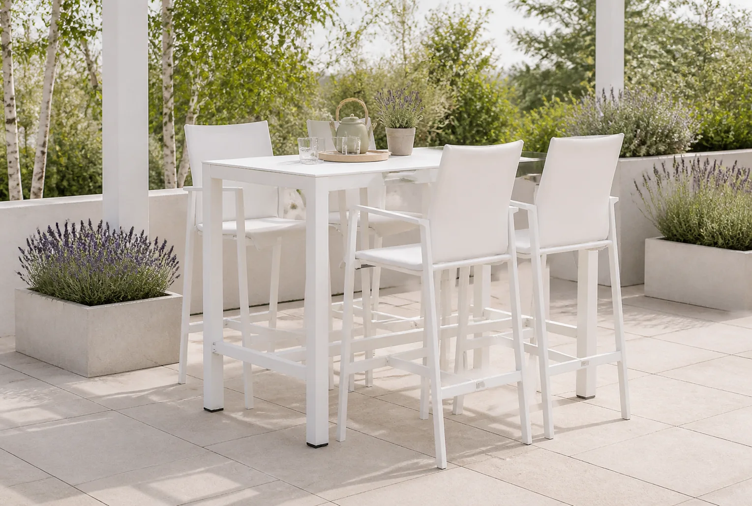 Sfeerfoto van Lifestyle Garden Furniture Rome/Brandon barset white 5-delig – Wit