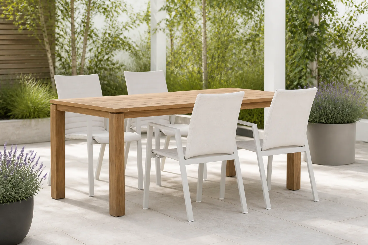 Sfeerfoto van Osmen Joliet/Bristol 180 cm dining tuinset 5-delig – Taupe-naturel-bruin