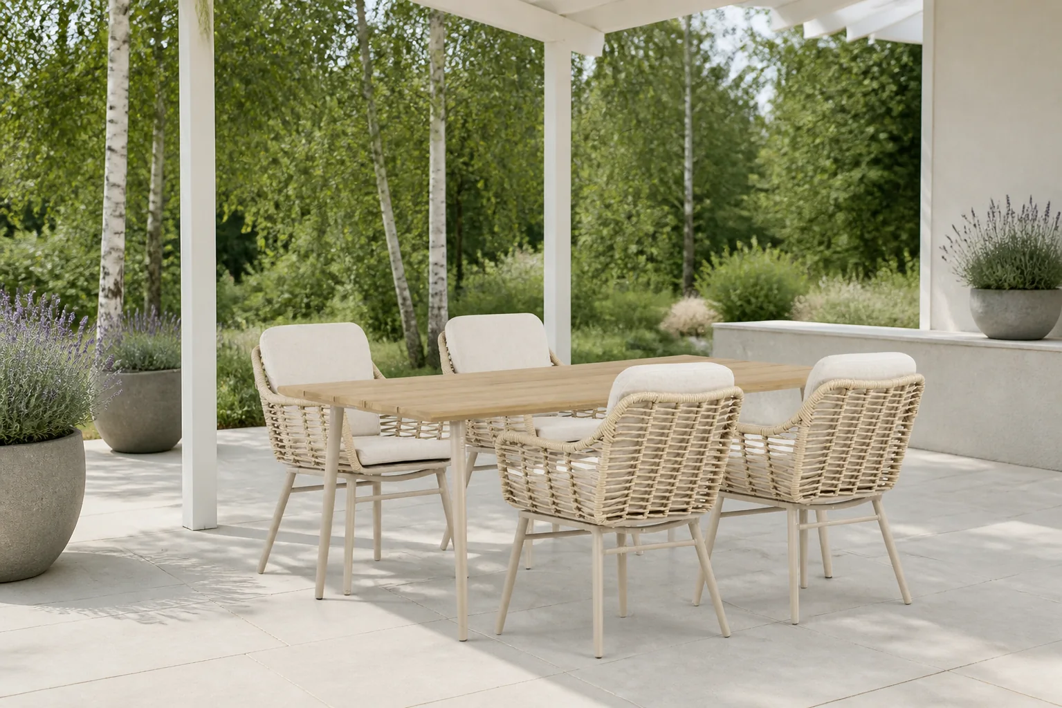 Sfeerfoto van Coco Antoni/Montana 180 cm dining tuinset 5-delig – Taupe-naturel-bruin