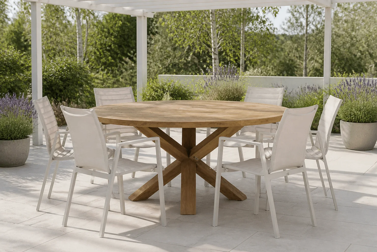 Sfeerfoto van Osmen Joliet/Sand City 160 cm dining tuinset 7-delig – Taupe-naturel-bruin