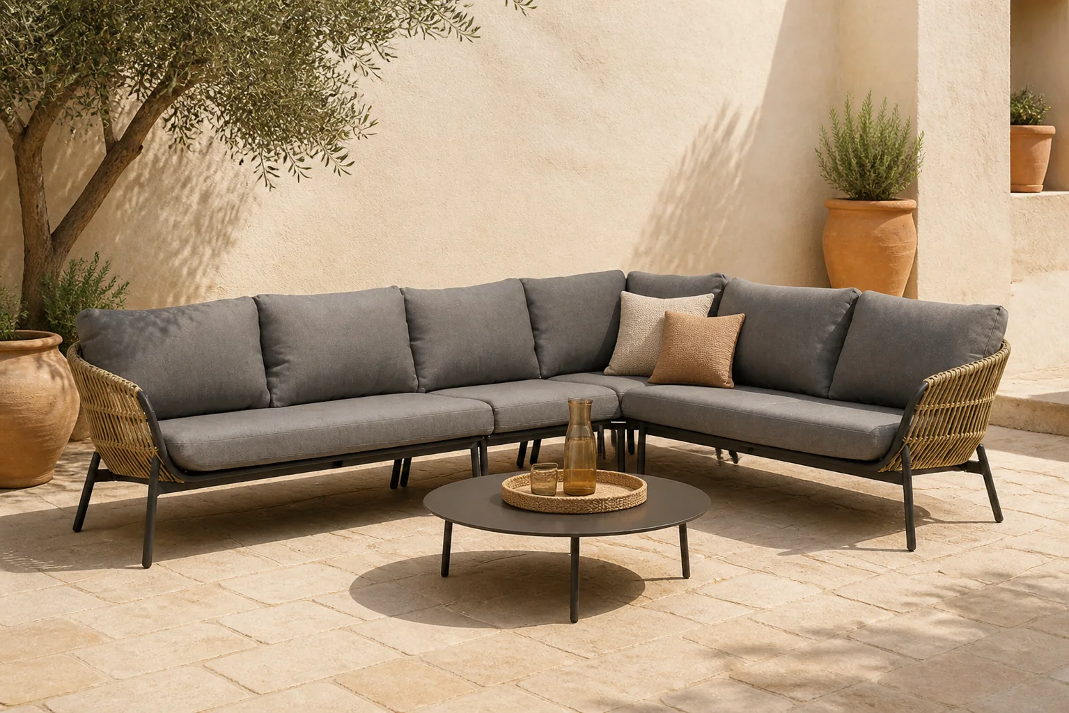 Sfeerfoto van Coco Nathan/Pacific 100 cm hoek loungeset 5-delig – Taupe-naturel-bruin