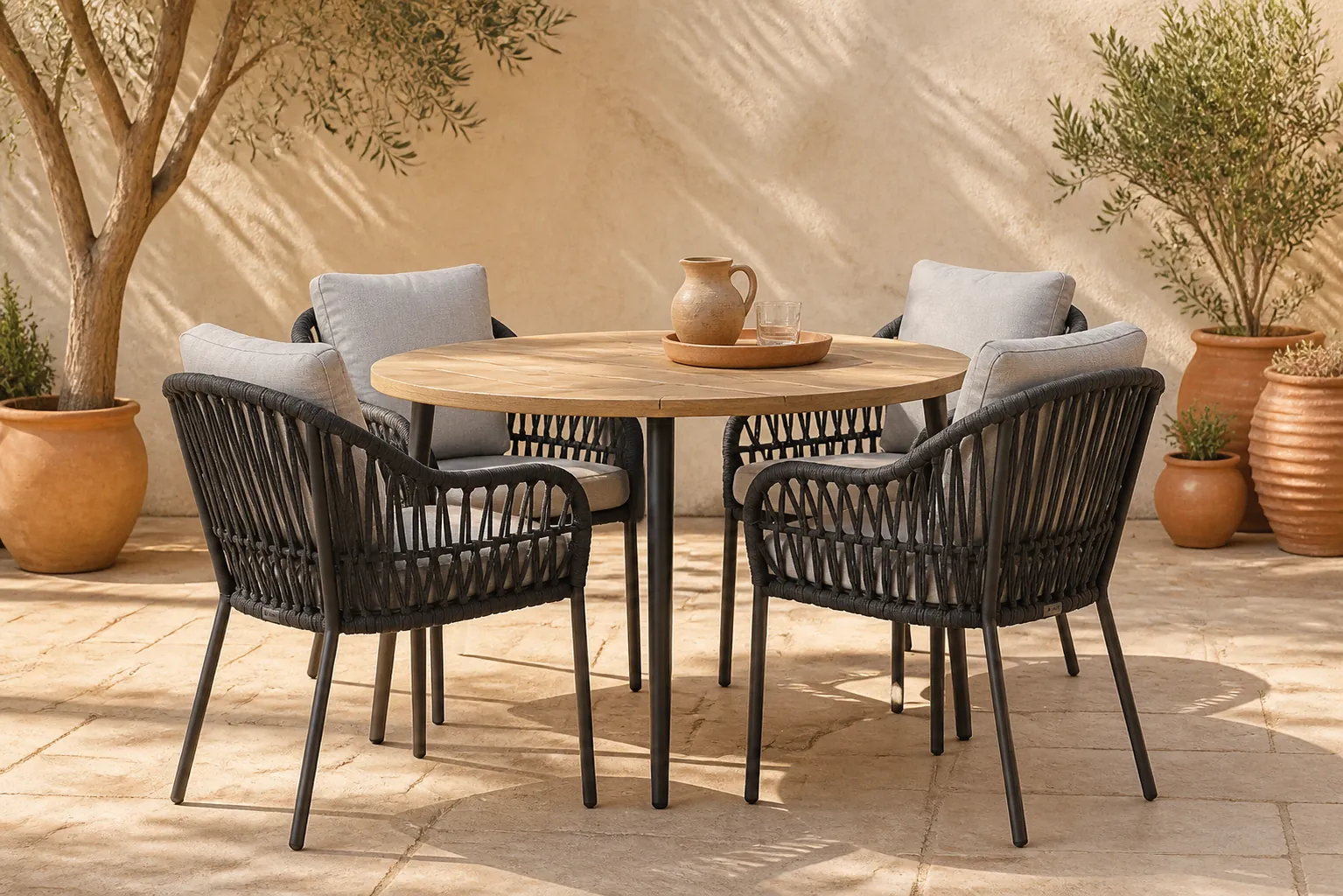 Sfeerfoto van Coco Puerto/Montana 130 cm dining tuinset 5-delig – Grijs-antraciet