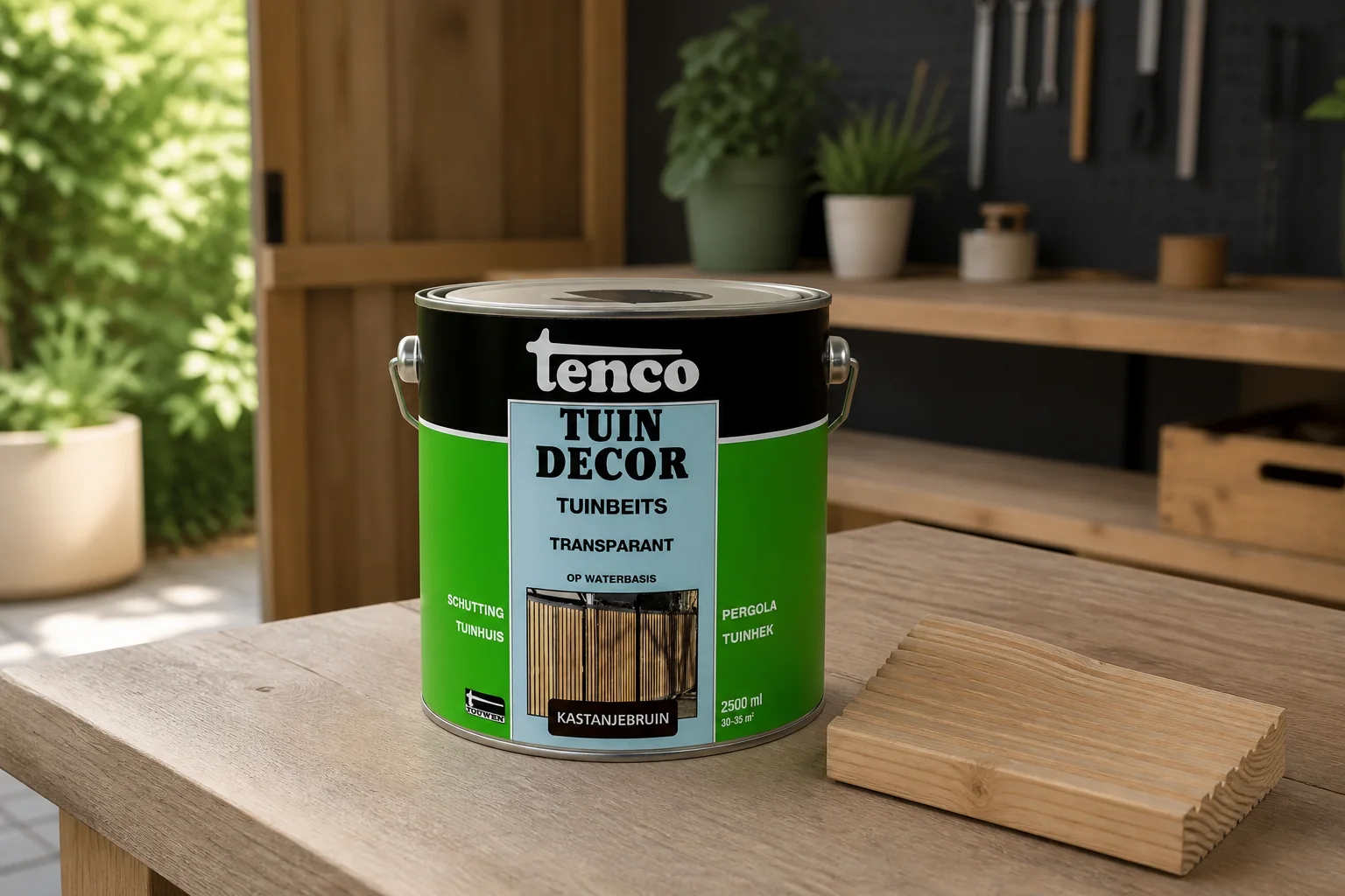 Sfeerfoto van Tenco Tuindecor transparant kastanjebruin 2,5l verf/beits – bruin