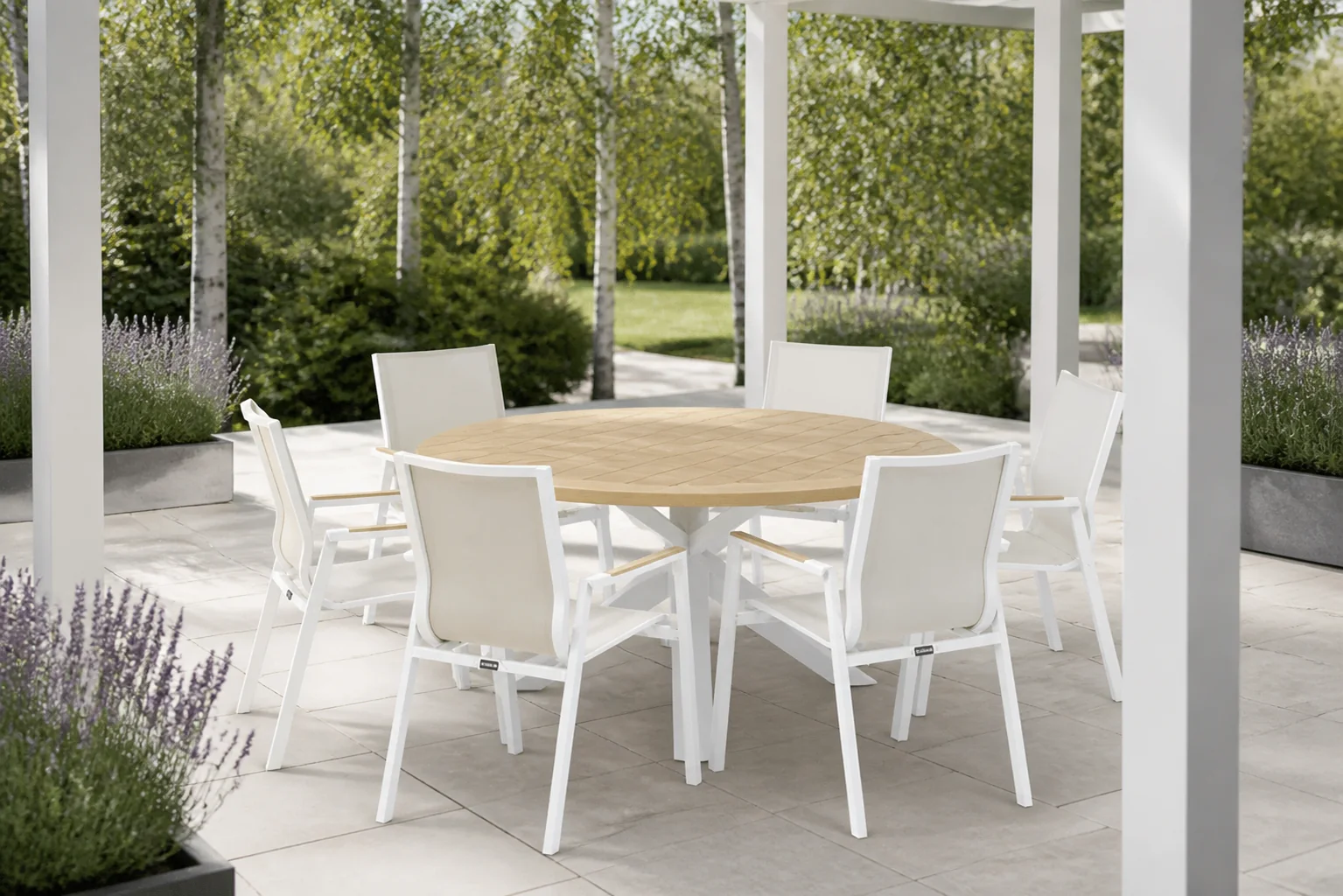 Sfeerfoto van Lifestyle Garden Furniture Fiora/Wellington 160 cm dining tuinset 7-delig – Wit
