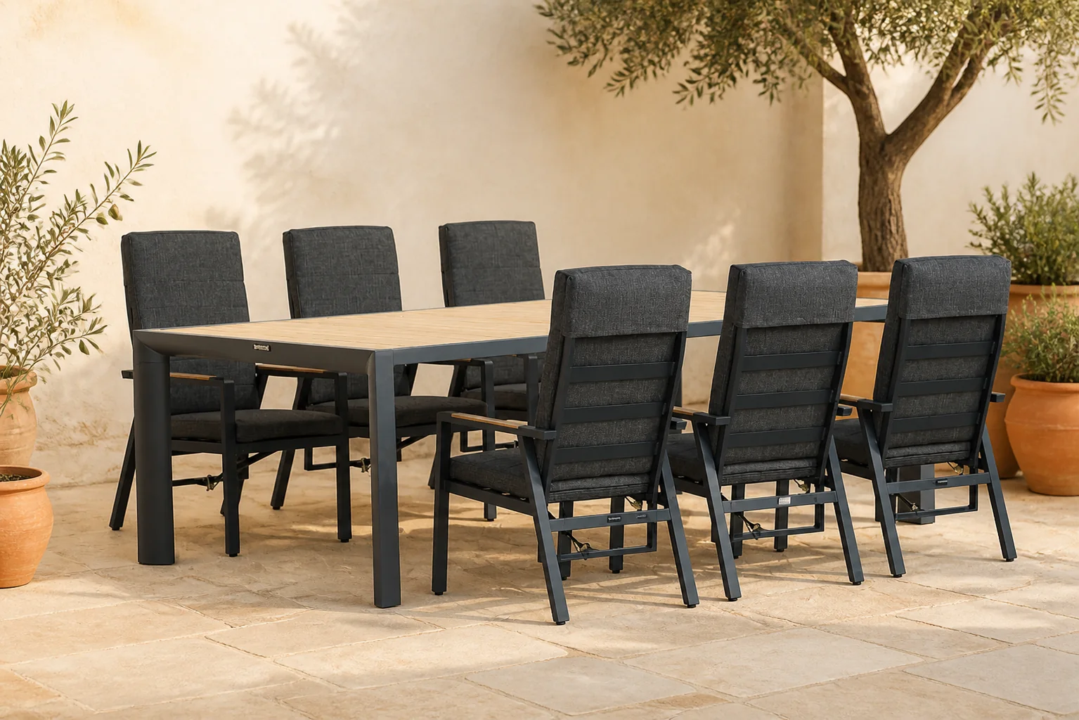 Sfeerfoto van Lifestyle Garden Furniture Marseille/Borello 240 cm dining tuinset 7-delig – Grijs-antraciet