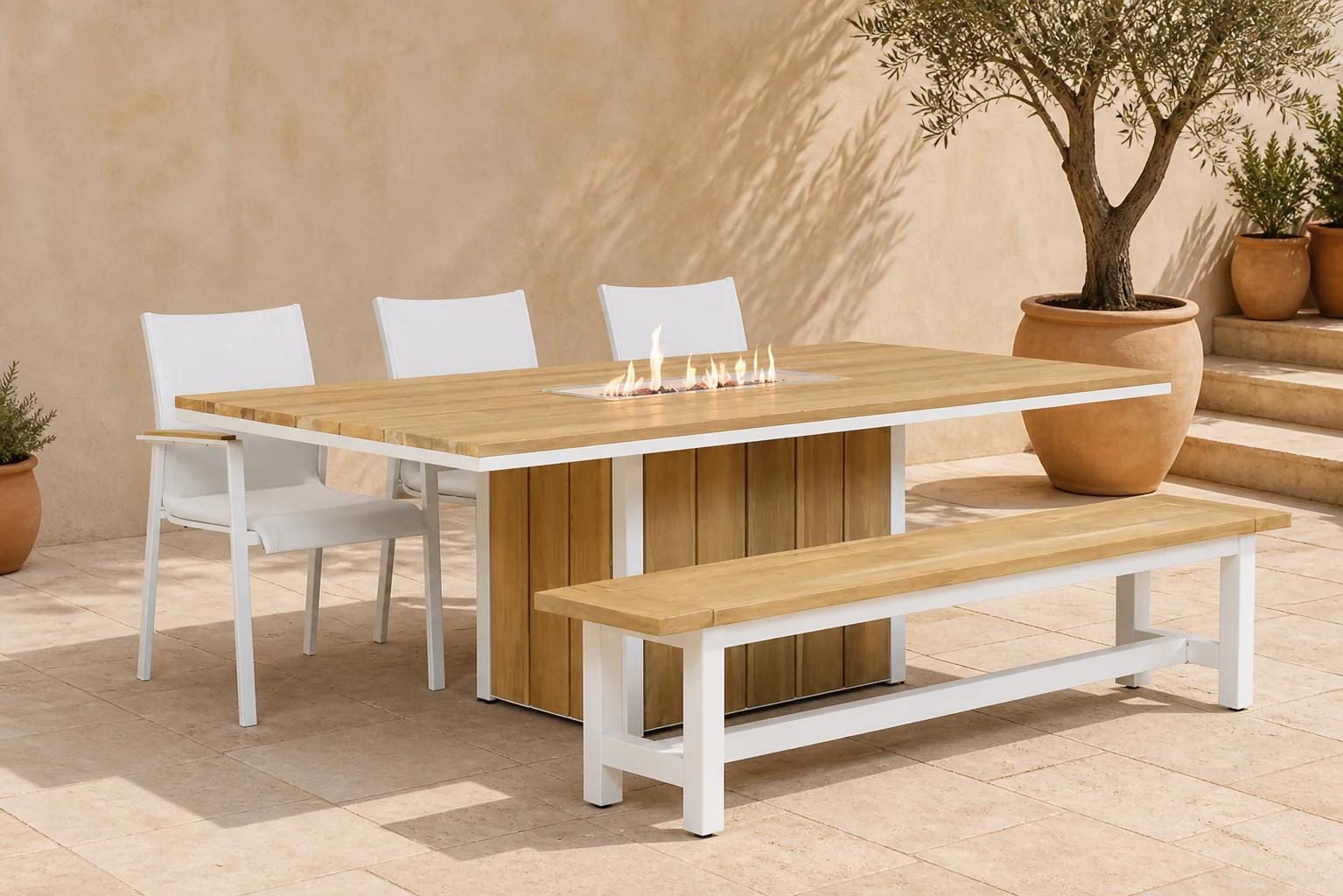 Sfeerfoto van Lifestyle Garden Furniture Brandon/Los Angeles/Seaside 220 cm dining tuinset 5-delig – Wit