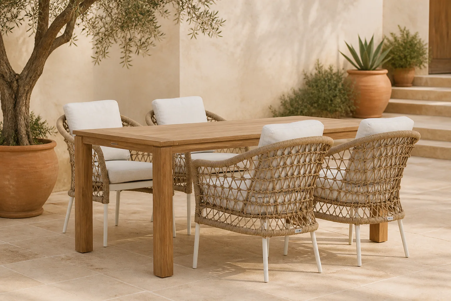 Sfeerfoto van Coco Bali/Bristol 180 cm dining tuinset 5-delig – Taupe-naturel-bruin
