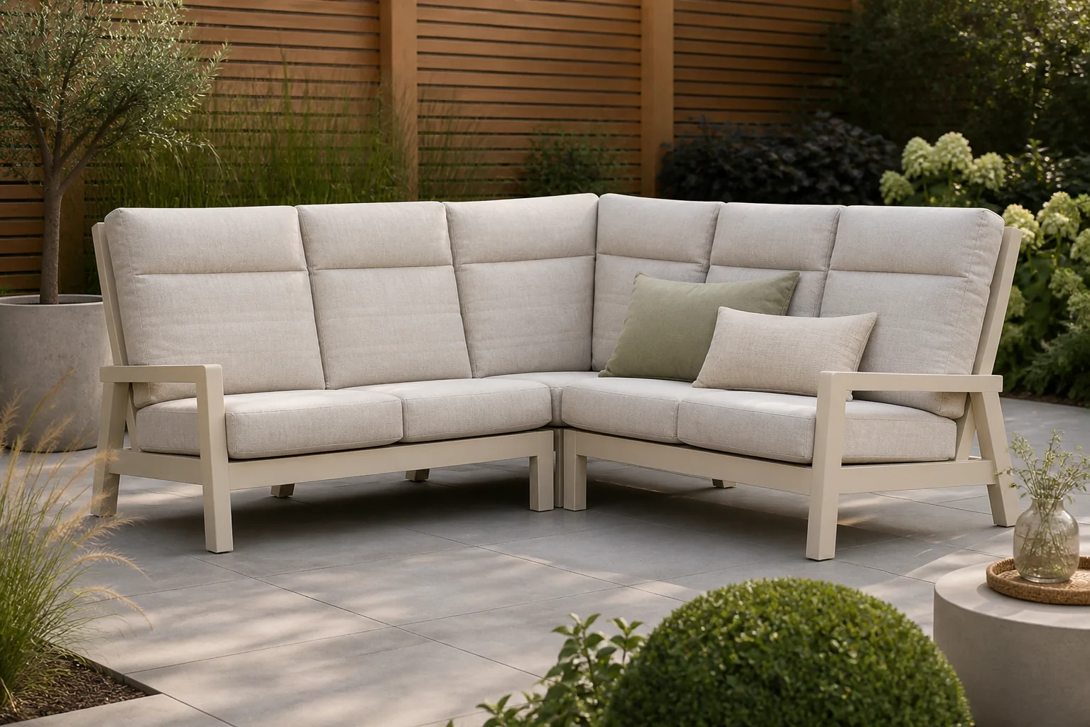 Sfeerfoto van Lifestyle Garden Furniture Evora hoek loungeset 3-delig – Taupe-naturel-bruin