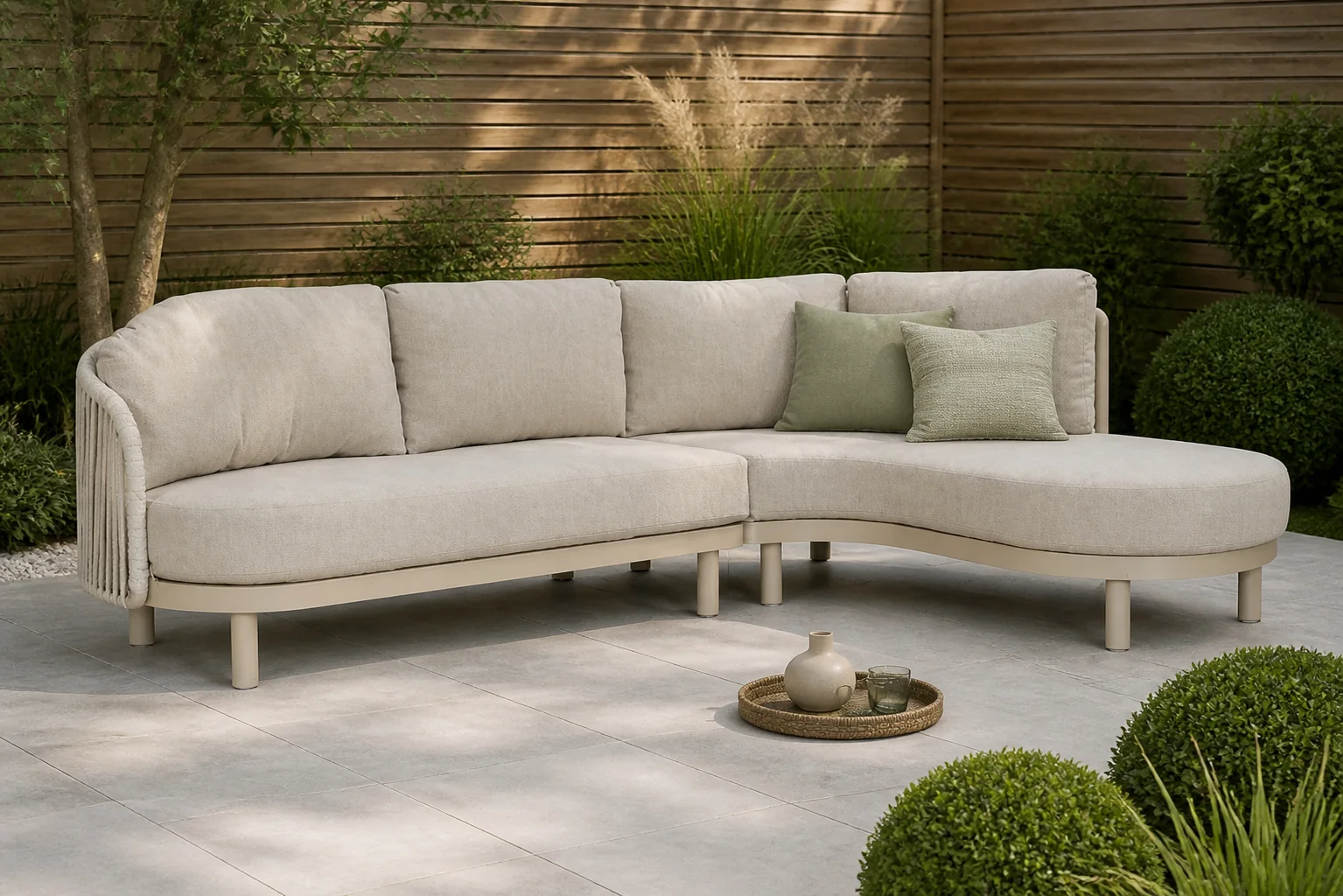 Sfeerfoto van Santika Furniture Nanda hoek loungeset 2-delig – Zand/Beige