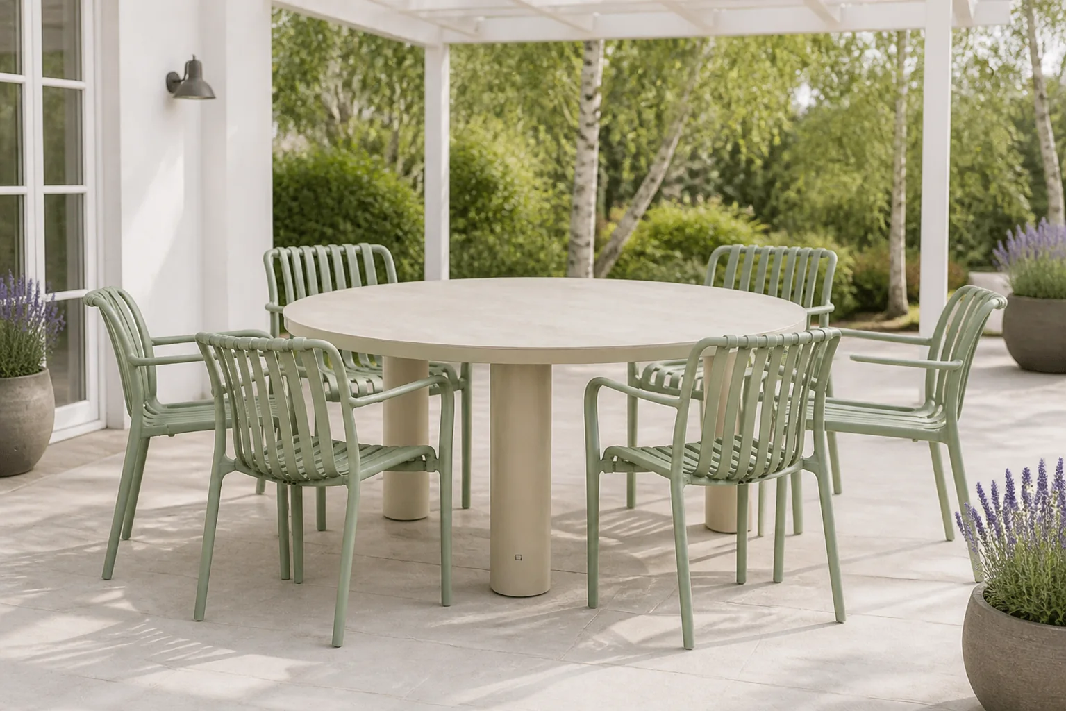 Sfeerfoto van Domani Furniture Alba/Arancia 150 cm dining tuinset 7-delig – Groen