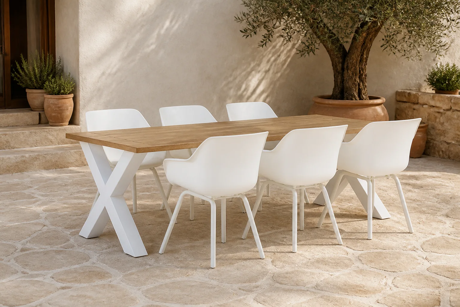 Sfeerfoto van Hartman Sophie element/Cardiff 240 cm dining tuinset 7-delig – Wit