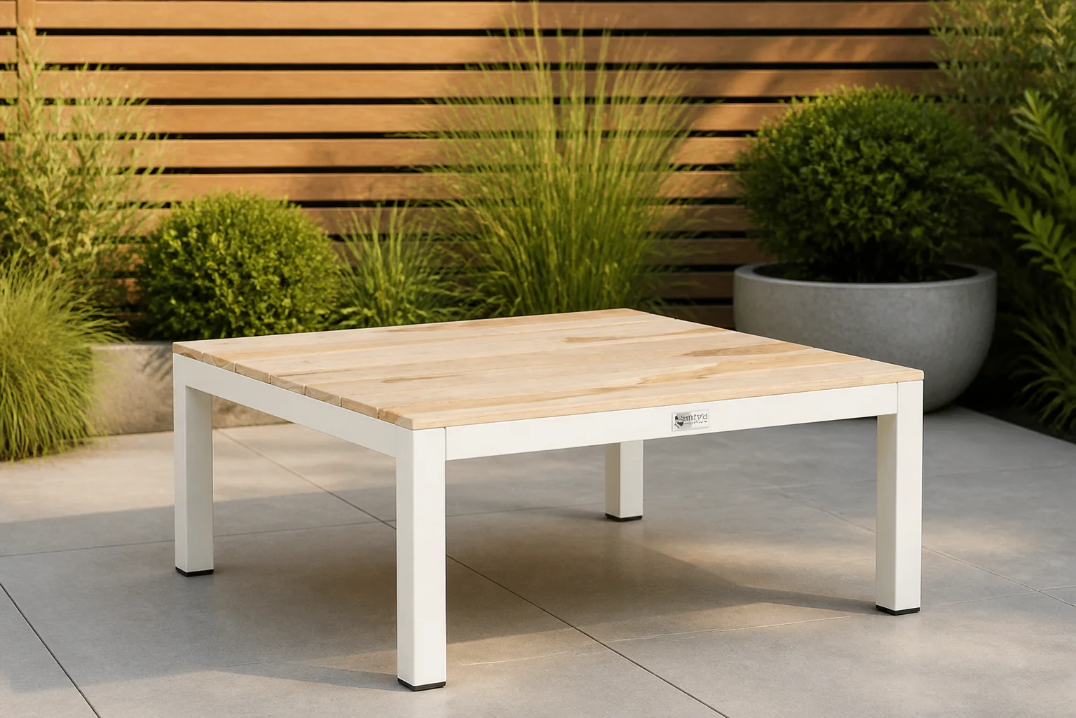 Sfeerfoto van Lifestyle Vero Beach loungetafel 70×70 cm white /teak – Wit