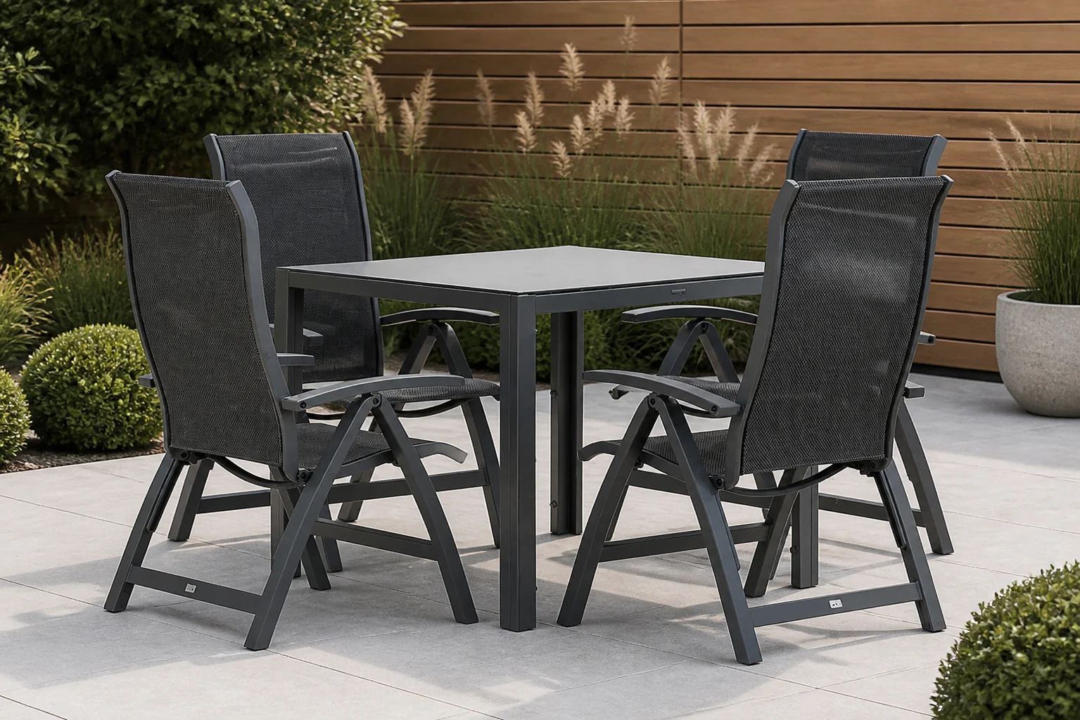 Sfeerfoto van Presto Lucardo/Venustas 85 cm dining tuinset 5-delig – Grijs-antraciet