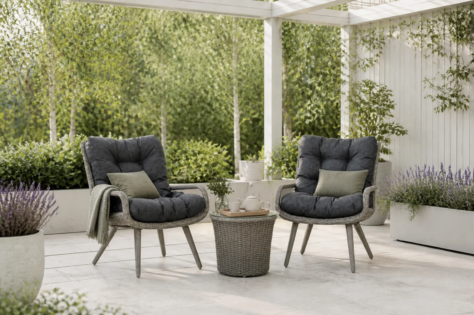 Sfeerfoto van Garden Collections Dover bistroset – Grijs-antraciet