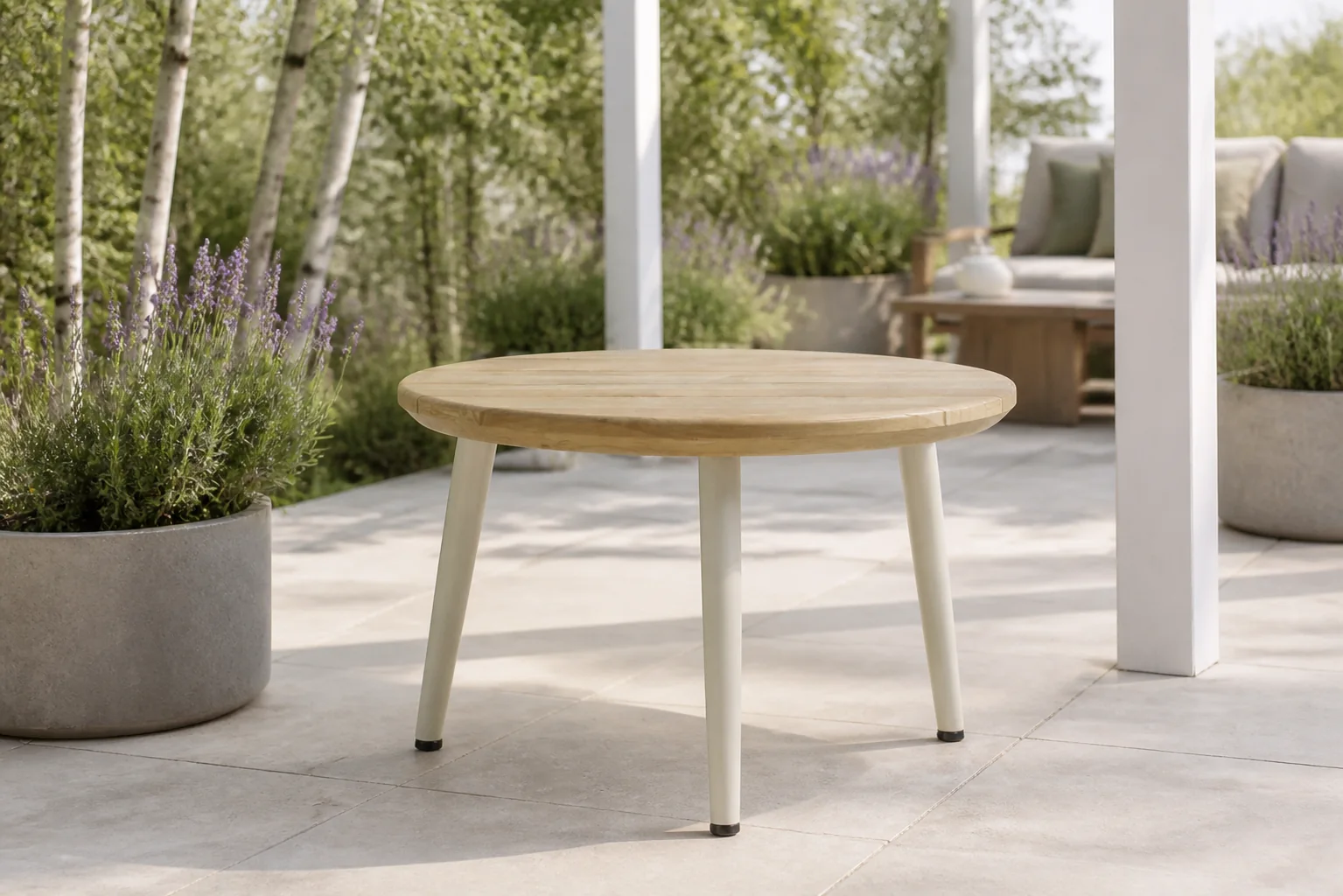 Sfeerfoto van Lifestyle Garden Furniture Montana loungetafel ø 70 cm – Taupe-naturel-bruin