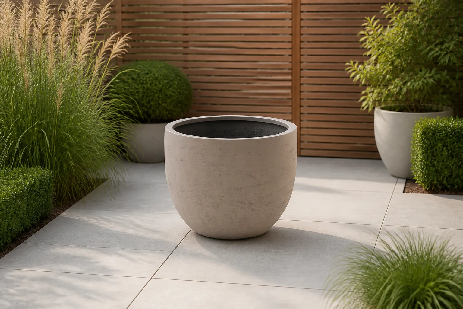 Sfeerfoto van Luca Lifestyle Terreno New Egg Pot bloempot L ø55cm (h:46cm) – Taupe