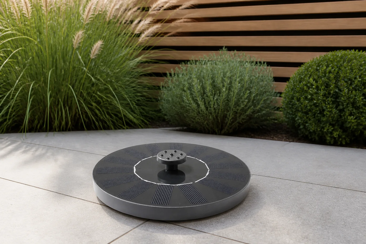 Sfeerfoto van Buitengewoon de boet Justsun Drijvende Solar Water Fontein diameter16X5 Cm – grijs