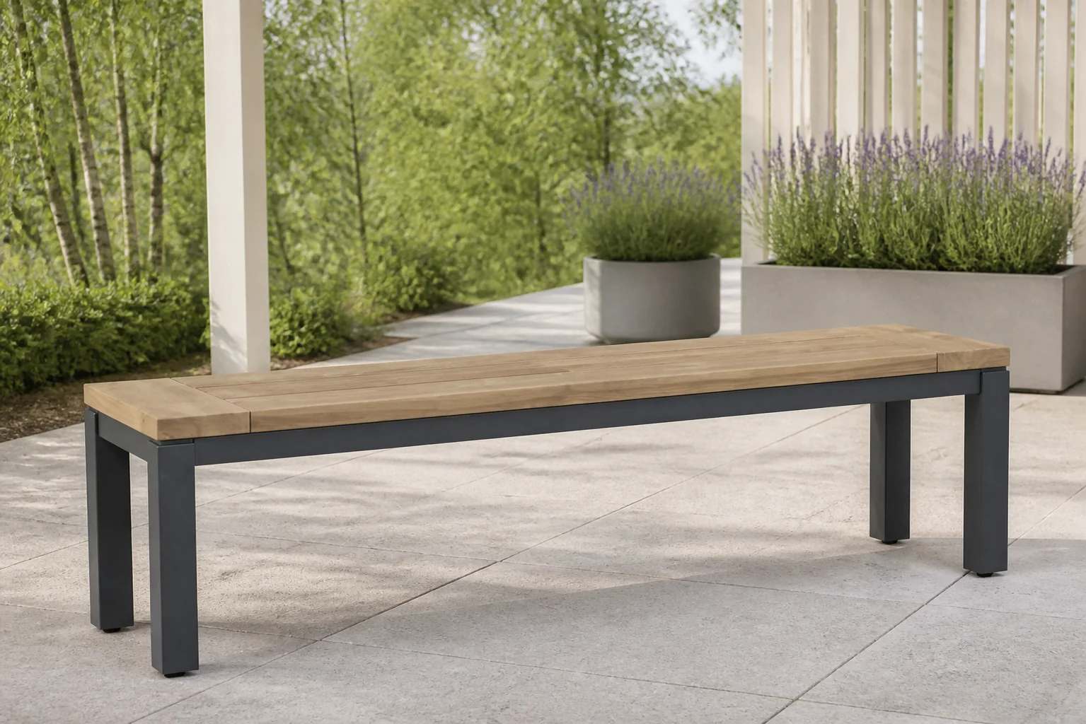Sfeerfoto van Lifestyle Garden Furniture Veneto picknick bank 150×42 cm – Old teak greywash