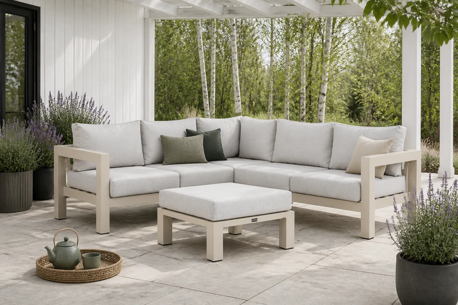 Sfeerfoto van Lifestyle Garden Furniture Luca hoek loungeset 4-delig – Taupe-naturel-bruin