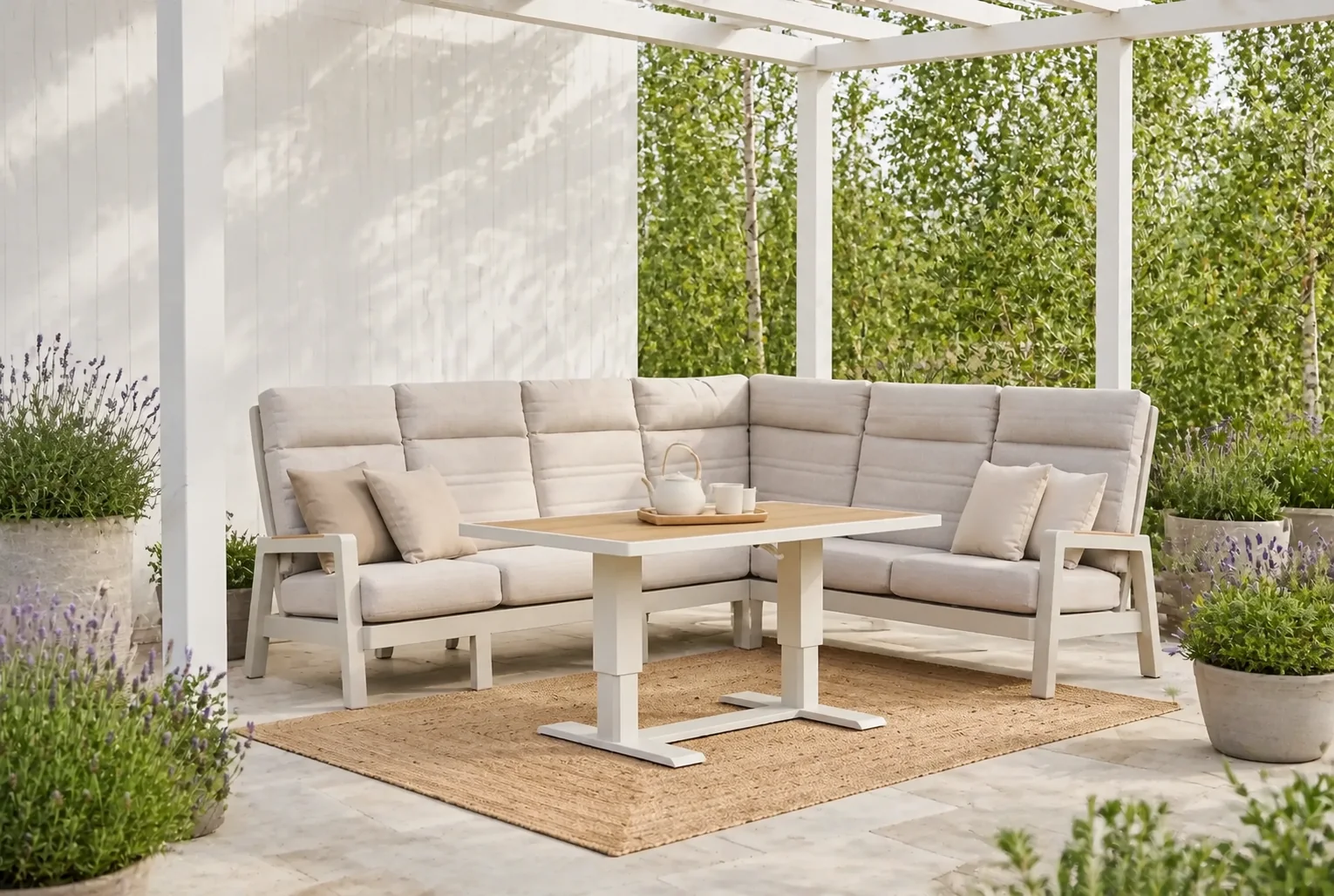 Sfeerfoto van Lifestyle Garden Furniture Evora hoek loungeset 5-delig – Taupe-naturel-bruin