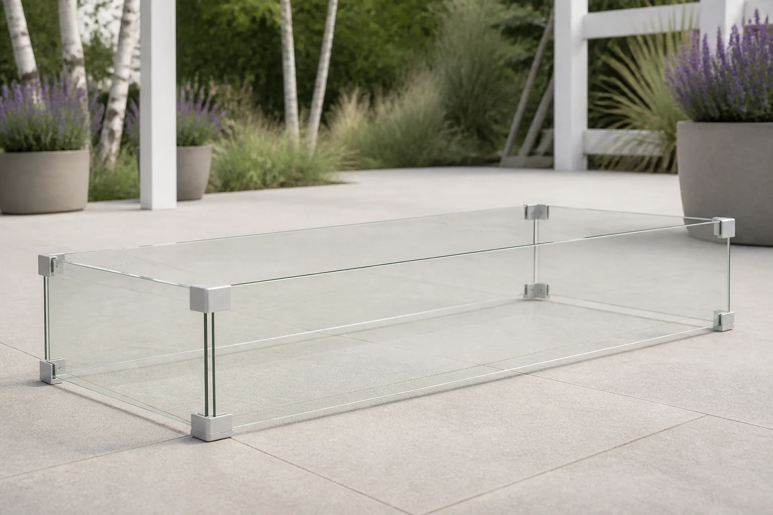 Sfeerfoto van Garden Collections glasset voor inbouwbrander rechthoek – Transparant