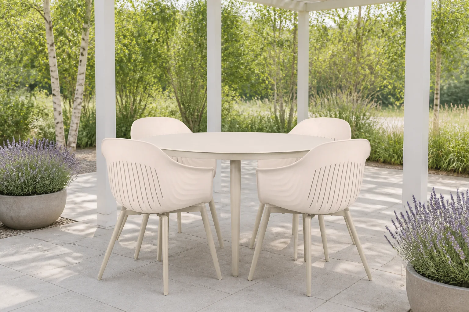 Sfeerfoto van Lifestyle Garden Furniture Lissabon/Vienna 120 cm dining tuinset 5-delig – Taupe-naturel-bruin