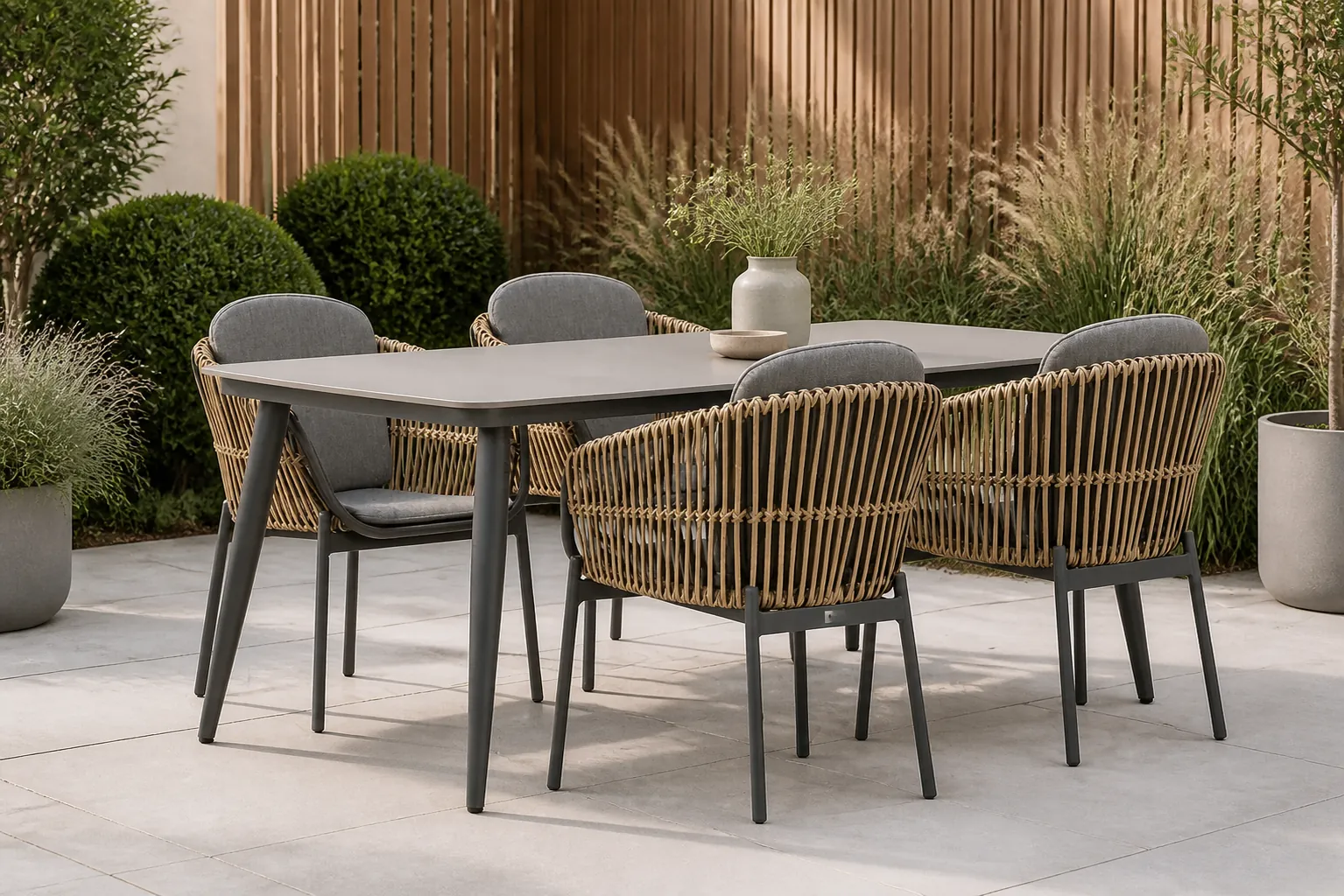 Sfeerfoto van Coco Nathan/Vienna 180 cm dining tuinset 5-delig – Taupe-naturel-bruin