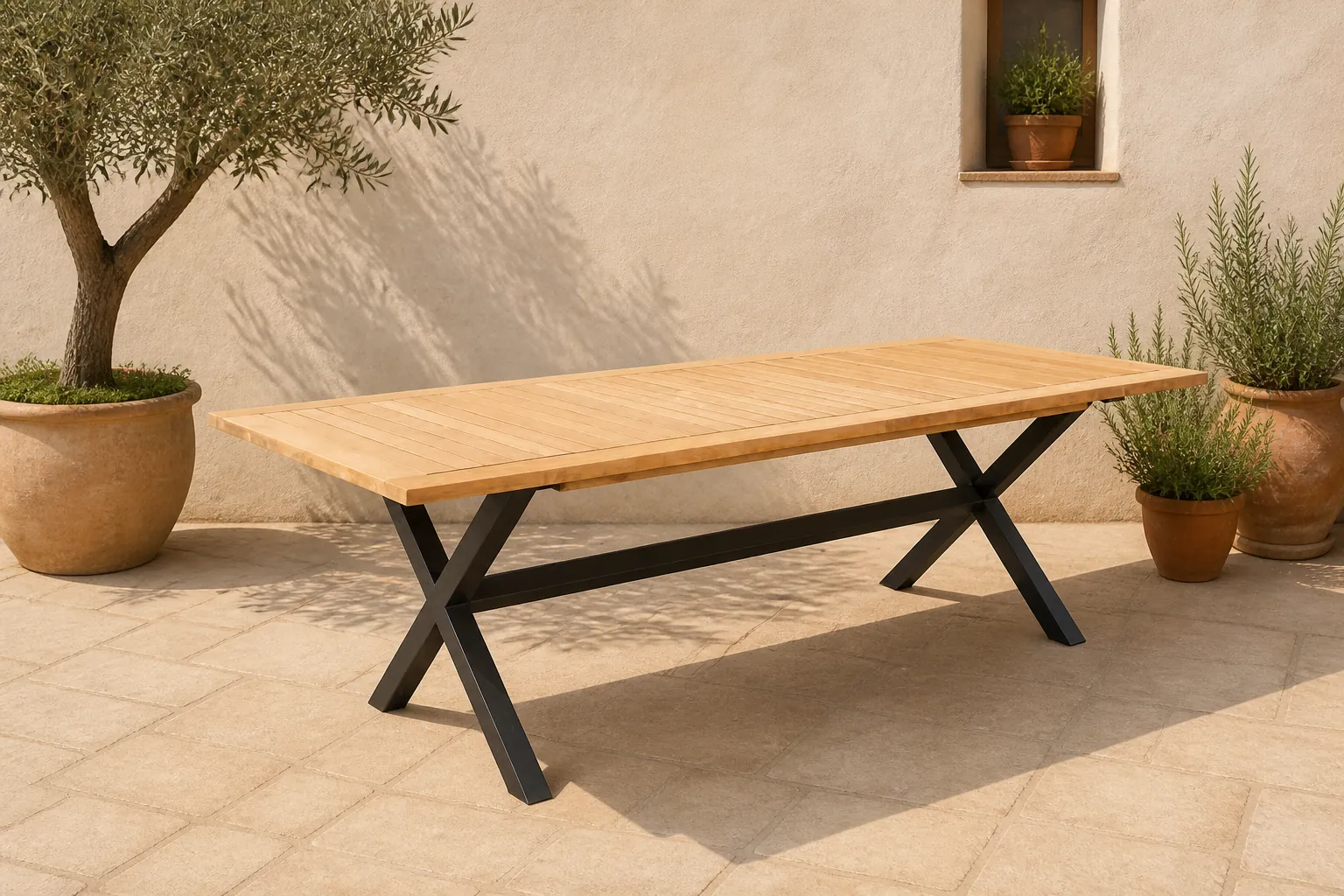 Sfeerfoto van Yoi Wakai tuintafel aluminium 236x100x76 cm dark grey/teak – grijs;natuurlijk