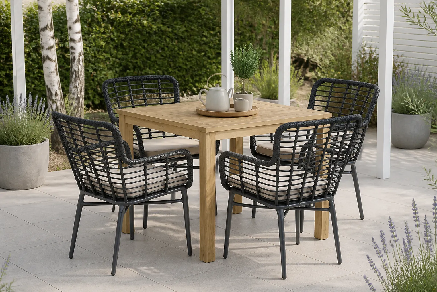 Sfeerfoto van De Laan Projects Laan Toledo/Weston 90 cm dining tuinset 5-delig – Zwart