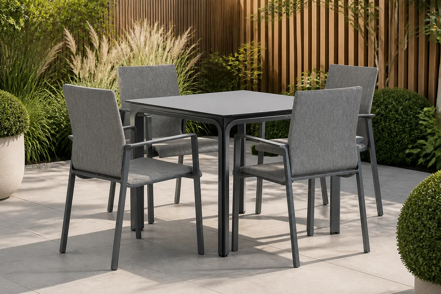 Sfeerfoto van Lifestyle Garden Furniture Rome/Cesar 90 cm dining tuinset 5-delig – Grijs-antraciet