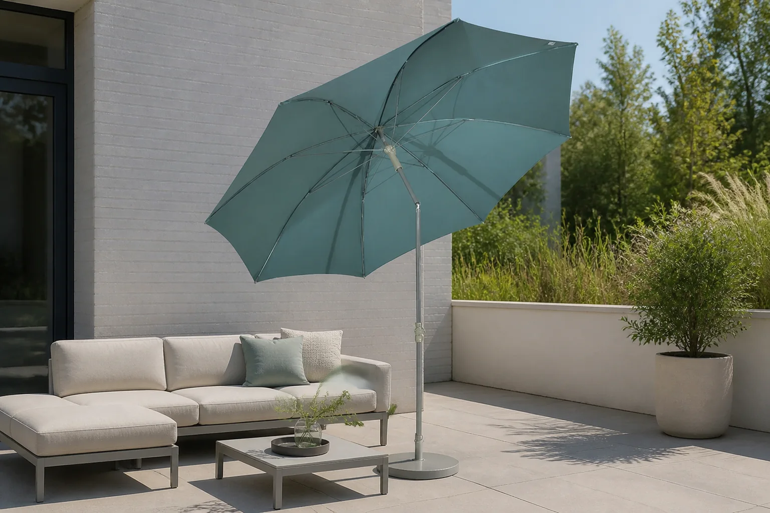Sfeerfoto van Max luuk Stokparasol Katie 200/8/22/25 metal aqua de mar Max&Luuk