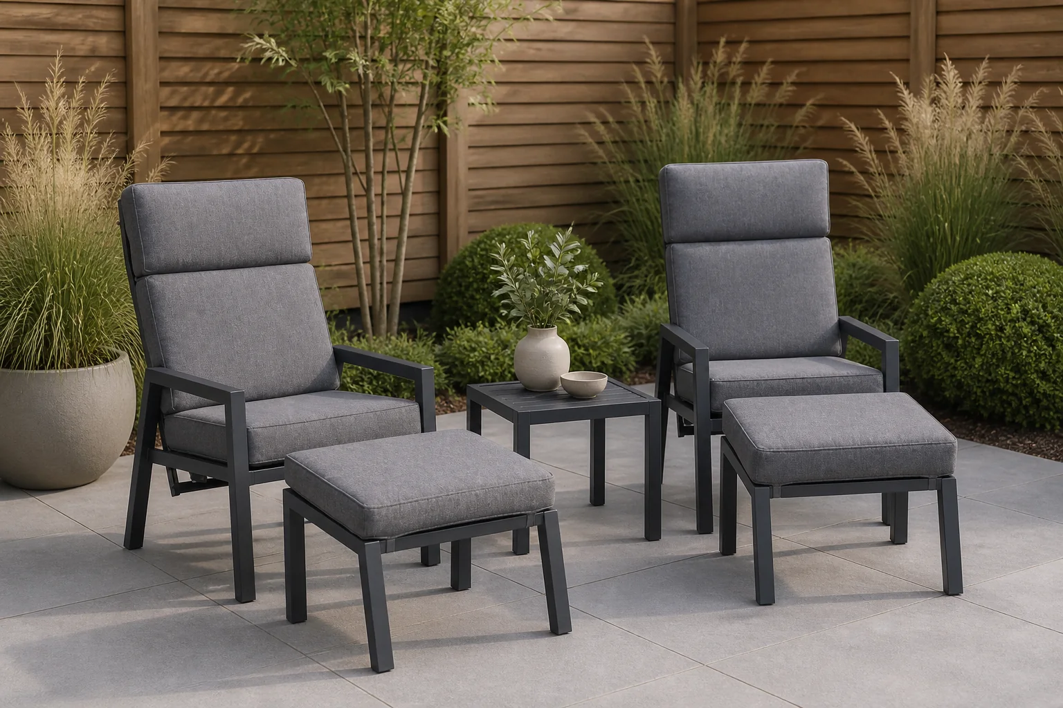 Sfeerfoto van LUX outdoor living Oregon lounge balkonset verstelbaar 2 personen | aluminium | antraciet | 5-delig