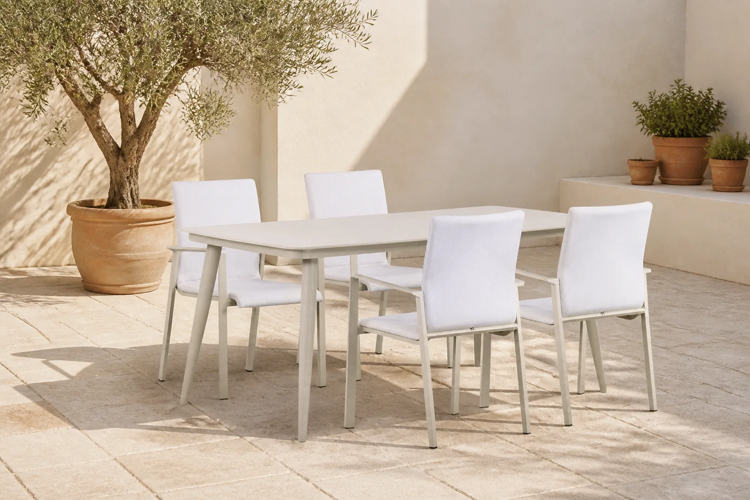 Sfeerfoto van Lifestyle Garden Furniture Rome/Vienna 180 cm dining tuinset 5-delig – Taupe-naturel-bruin