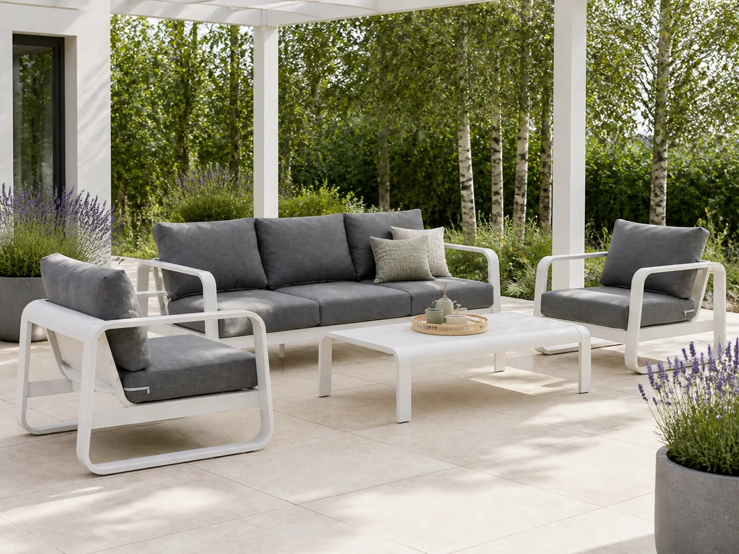 Sfeerfoto van Forza Furniture Liri stoel-bank loungeset 4-delig – Wit