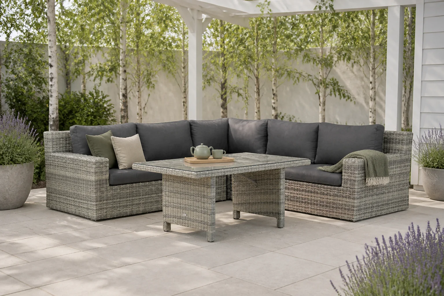 Sfeerfoto van Garden Collections Amico/Napoli 145 cm dining loungeset 4-delig – Grijs-antraciet
