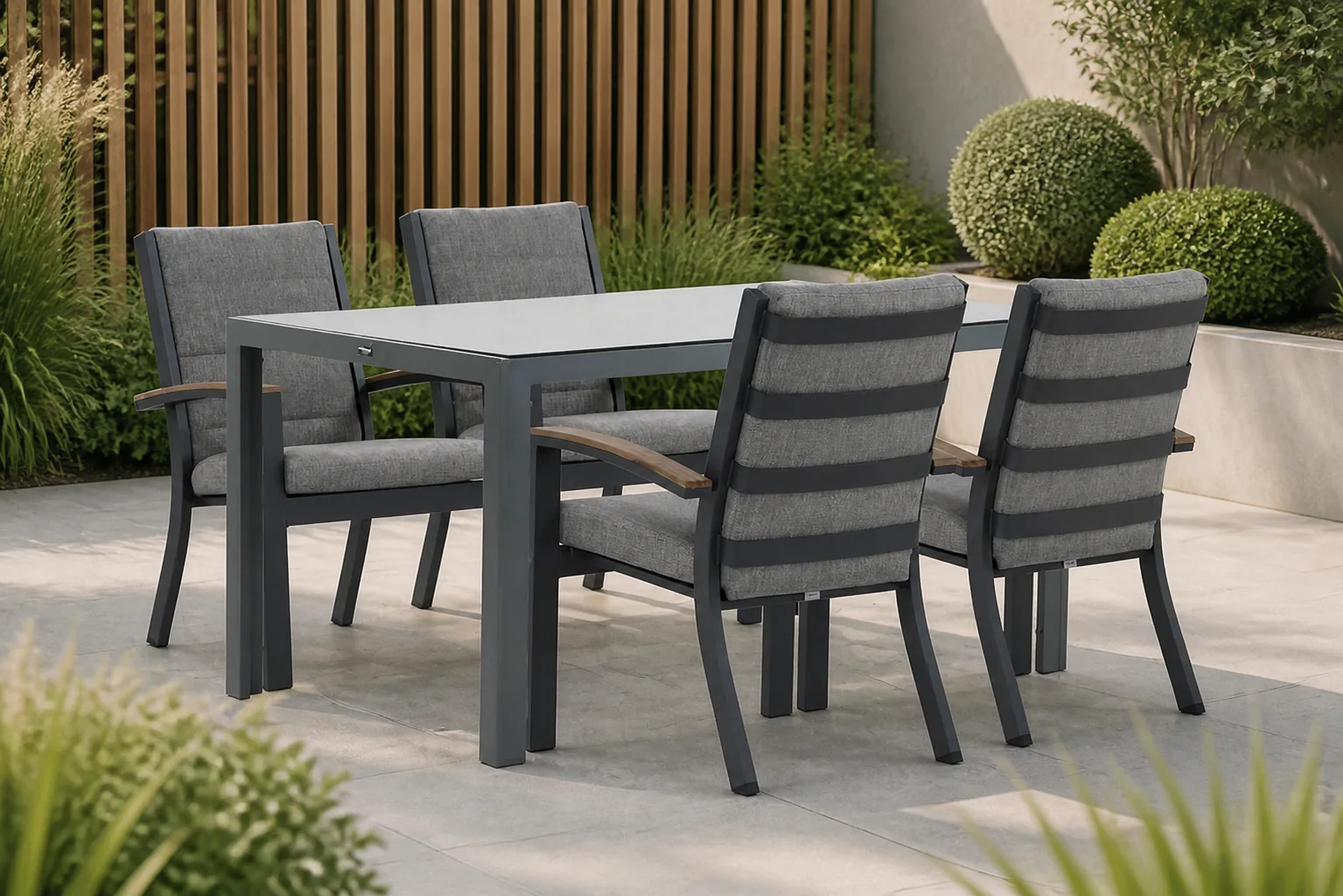 Sfeerfoto van Osmen Midura/Venustas 150 cm dining tuinset 5-delig – Grijs-antraciet