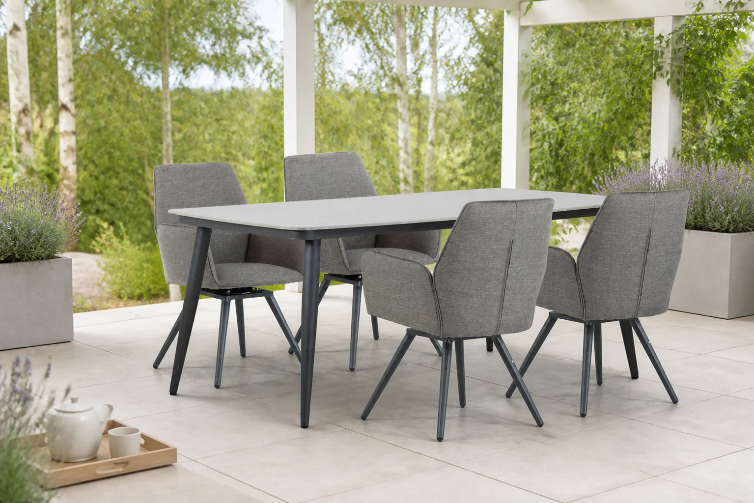 Sfeerfoto van Lifestyle Garden Furniture Andorra/Vienna 180 cm dining tuinset 5-delig – Grijs-antraciet