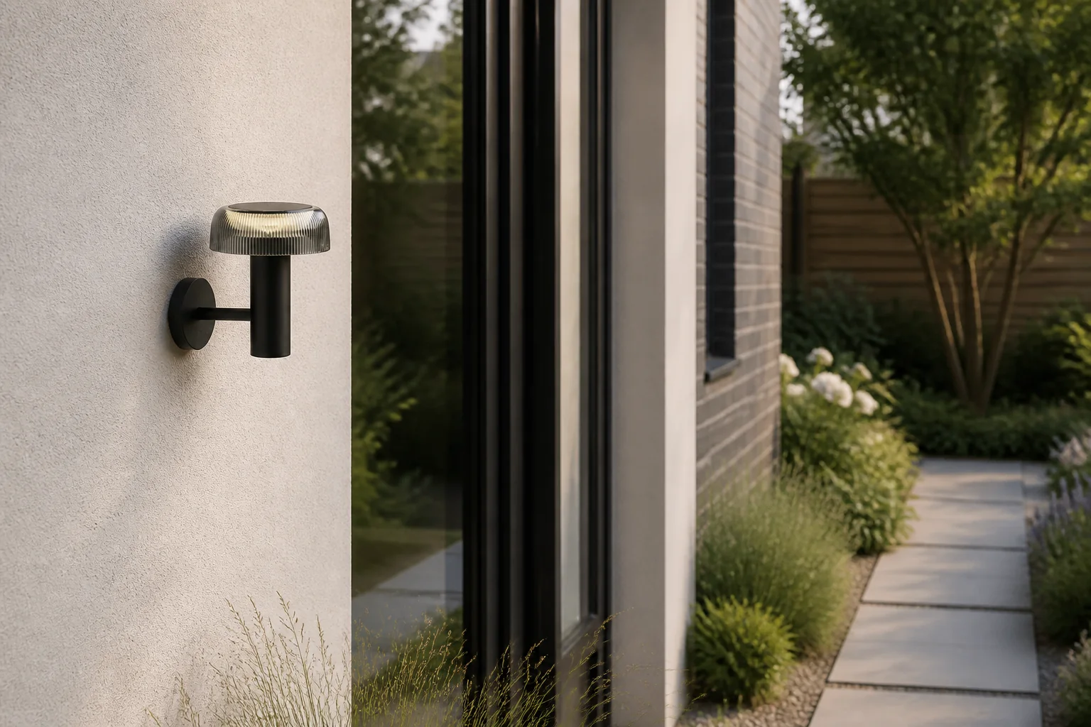 Sfeerfoto van Luxform wandlamp buiten Yukon – grijs