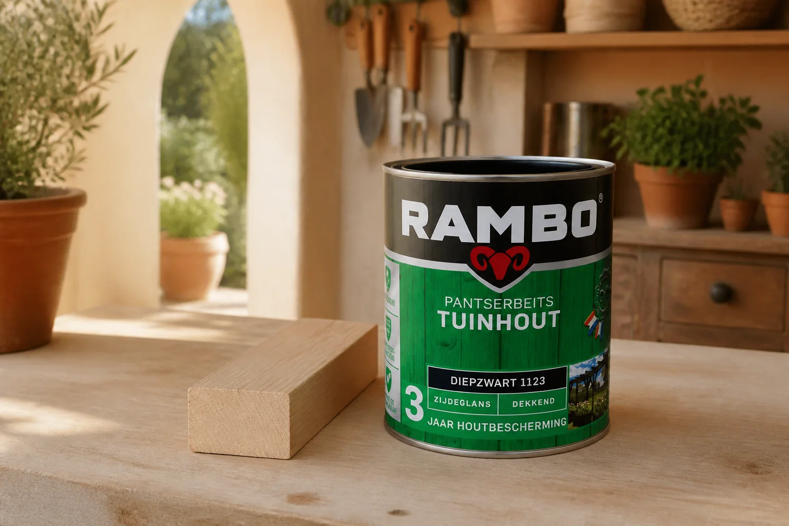 Sfeerfoto van Rambo Pantserbeits tuinhout zg dek 1123 0,75l – zwart