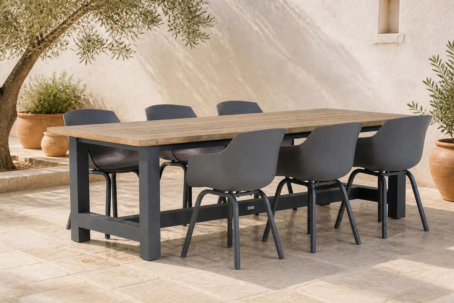 Sfeerfoto van Lifestyle Garden Furniture Salina/San Francisco 260 cm dining tuinset 7-delig – Grijs-antraciet