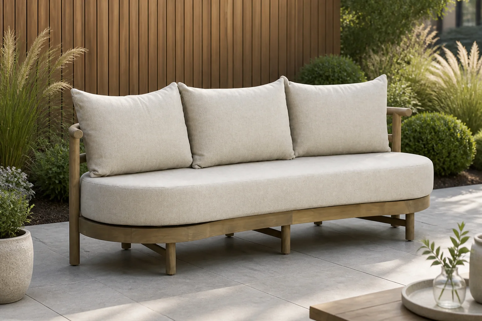 Sfeerfoto van Santika Furniture Kayu lounge tuinbank – Old teak greywash
