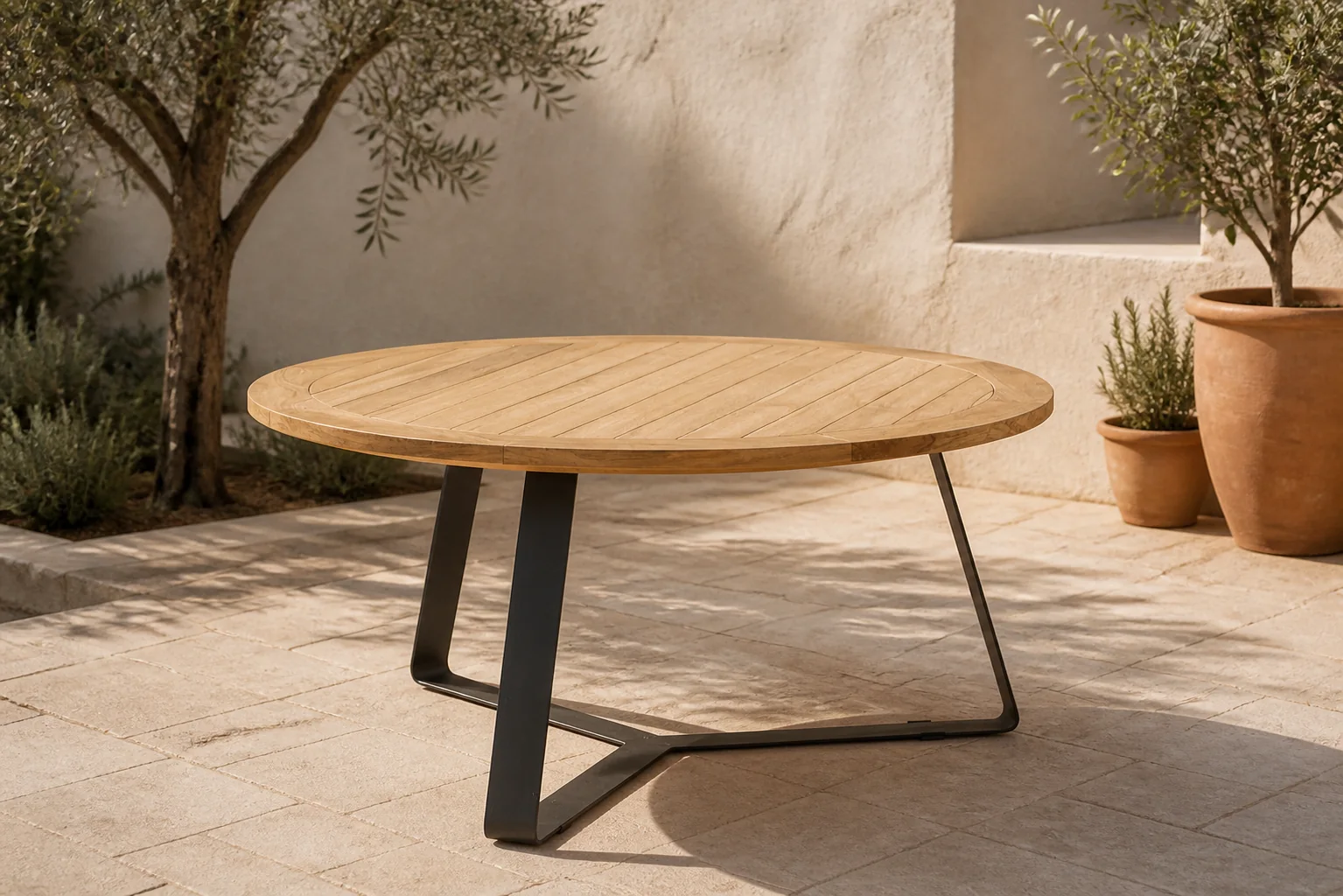 Sfeerfoto van 4 Seasons Outdoor Basso teak tuintafel 160 cm – Grijs-antraciet