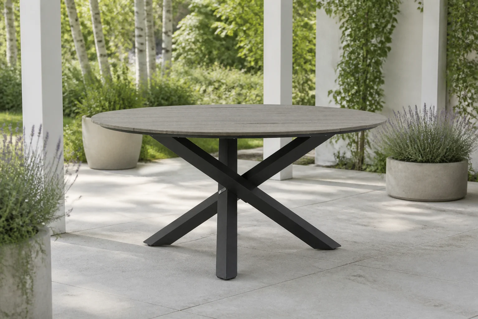 Sfeerfoto van Lifestyle Garden Furniture Ancona dining tuintafel rond 150 cm – Grijs-antraciet